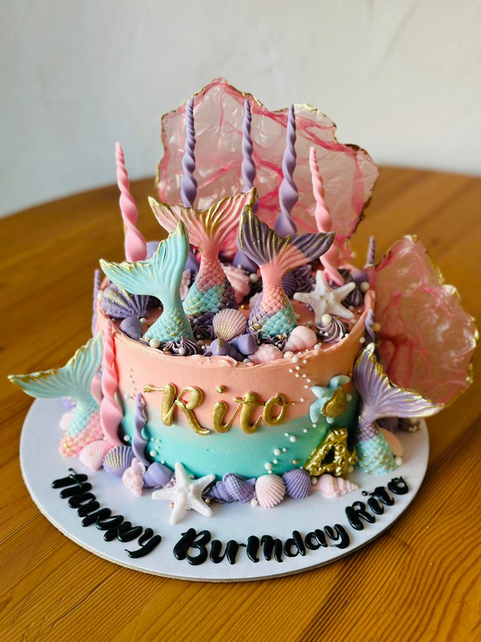 Mermaid Cake in Buttercream - Rice Paper Pink